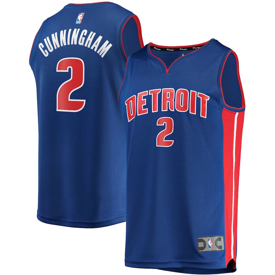 Men Detroit Pistons #2 Cade Cunningham Fanatics Branded Blue Draft First Round Pick Fast Break Replica NBA Jersey